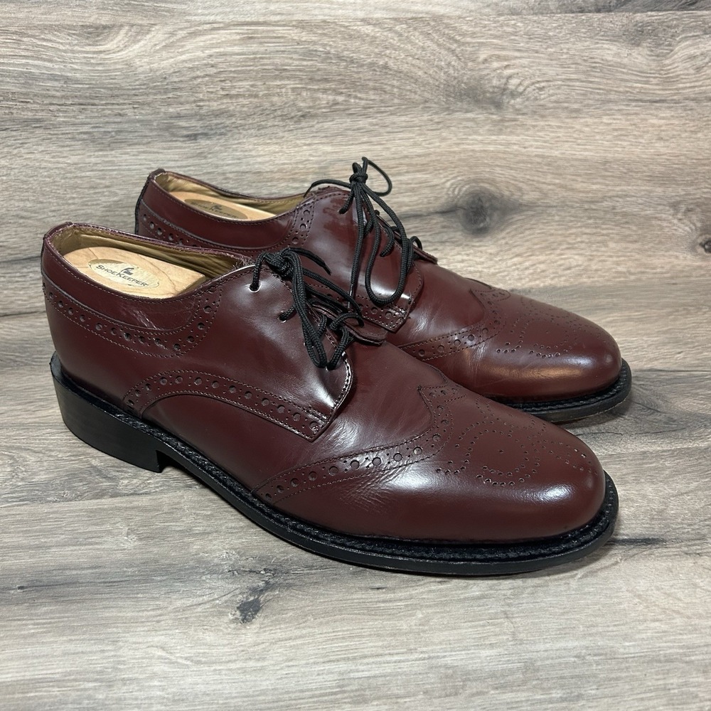 Hitchcock Shoes Size 9.5 3E Mens Burgundy Leather Dress Oxford Wing Tip Wide EEE